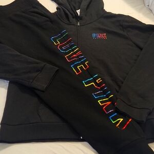 Vs Pink Logo Rainbow Foil Hoodie/pants Sweat Set Nwt